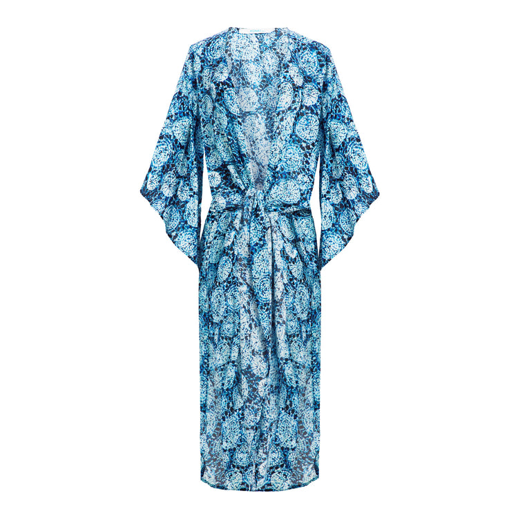 River Kaftan Tunic In Blue with Evil Eye Charm