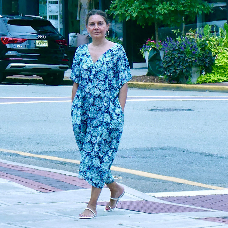 Ocean Casual Dress Aqua Print in Blue