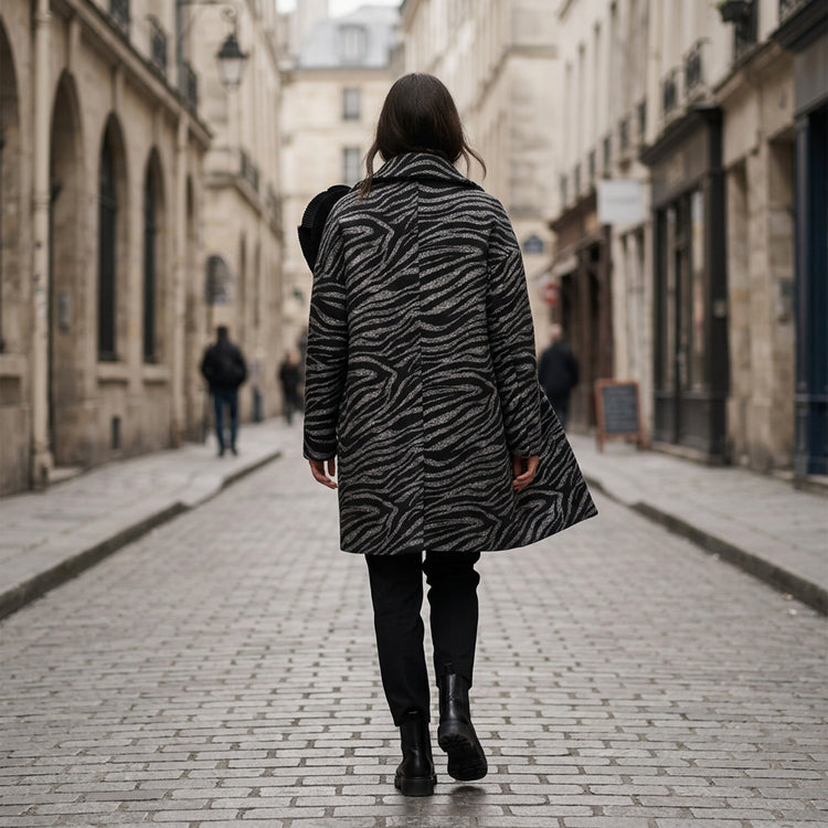 Zebra Bloom Coat in Black and Grey