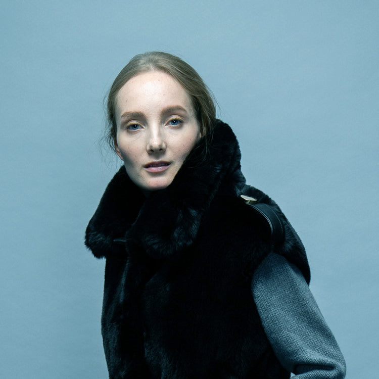 Rex Faux Fur Vest with Gold Buttons in Black