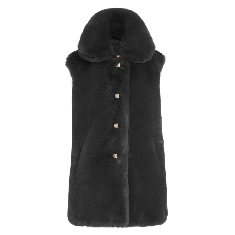 Rex Faux Fur Vest with Gold Buttons in Black