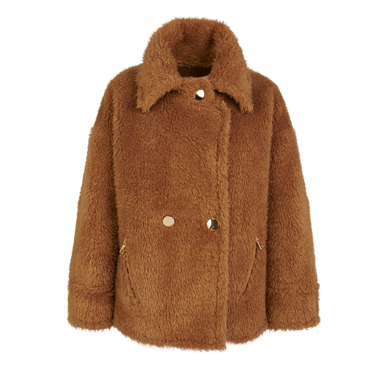 Army Teddy Vegan Short Coat in Caramel