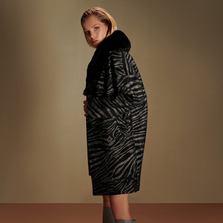 Sarah Animal Print Vegan Coat in Black