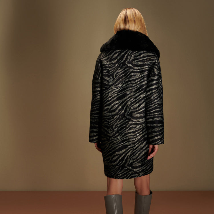 Sarah Animal Print Vegan Coat in Black