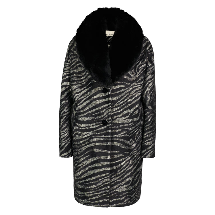 Sarah Animal Print Vegan Coat in Black