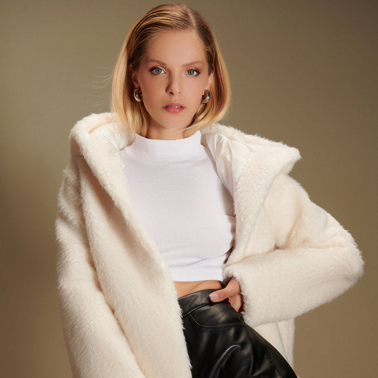 Elena Hooded Coat in Ecru