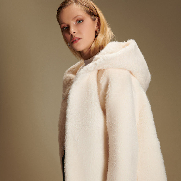 Elena Hooded Coat in Ecru