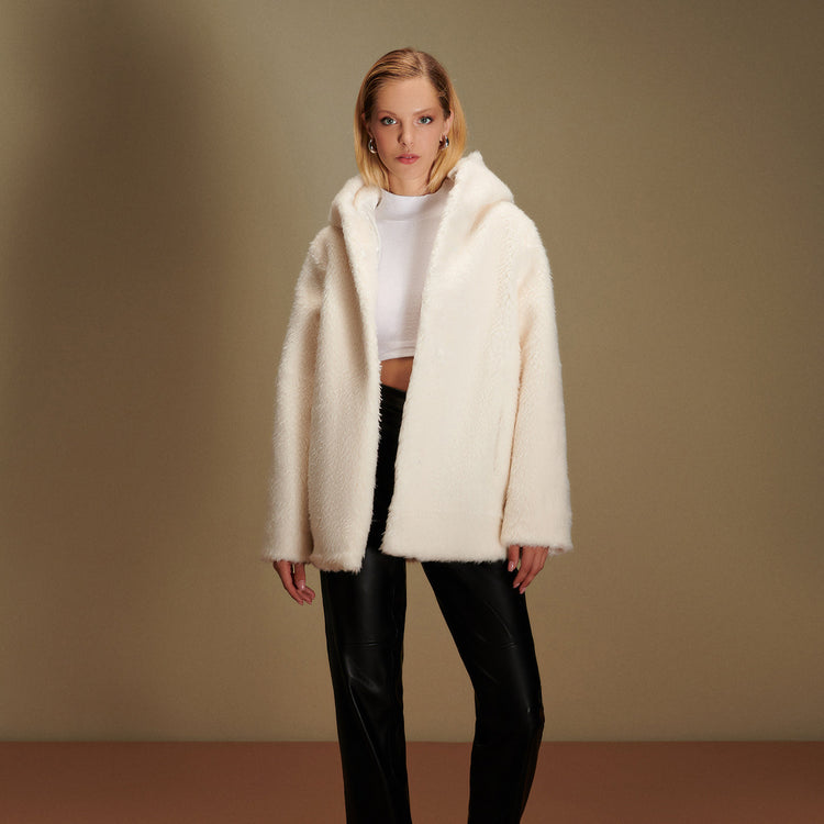 Elena Hooded Coat in Ecru