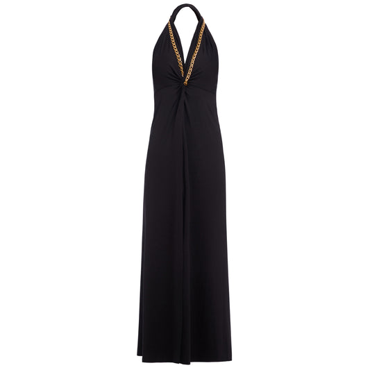 Golden Chain Party Maxi Dress in Black