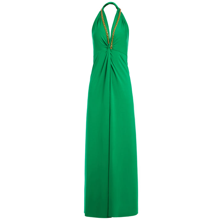Golden Chain Party Maxi Dress in Green