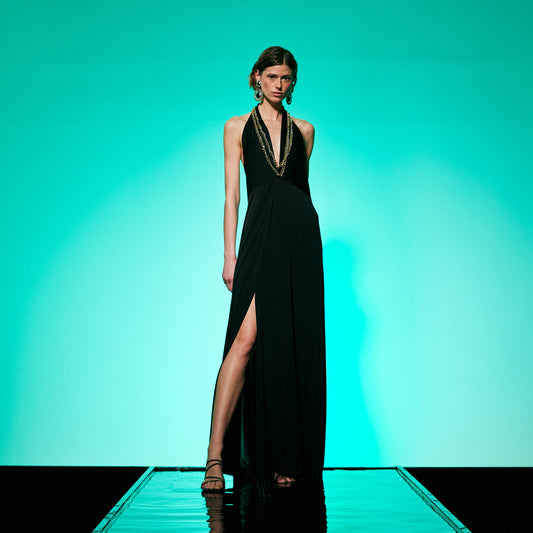 Golden Chain Party Maxi Dress in Black