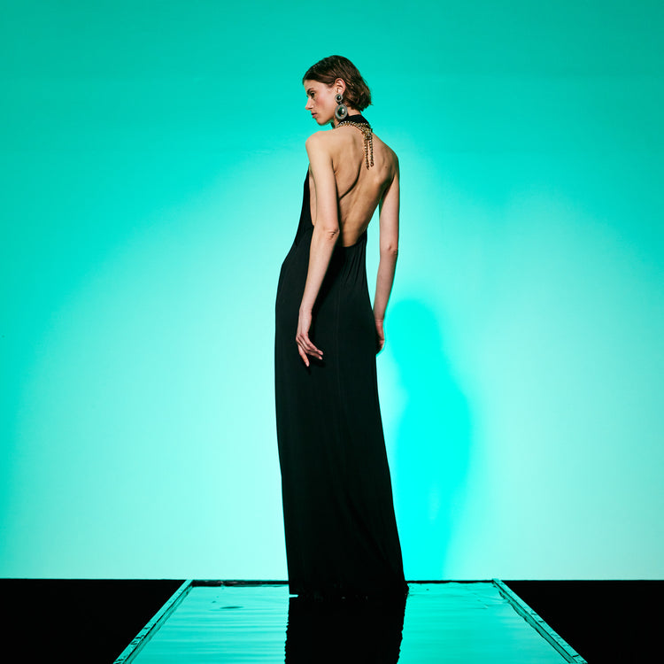 Golden Chain Party Maxi Dress in Black