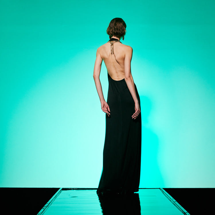 Golden Chain Party Maxi Dress in Black