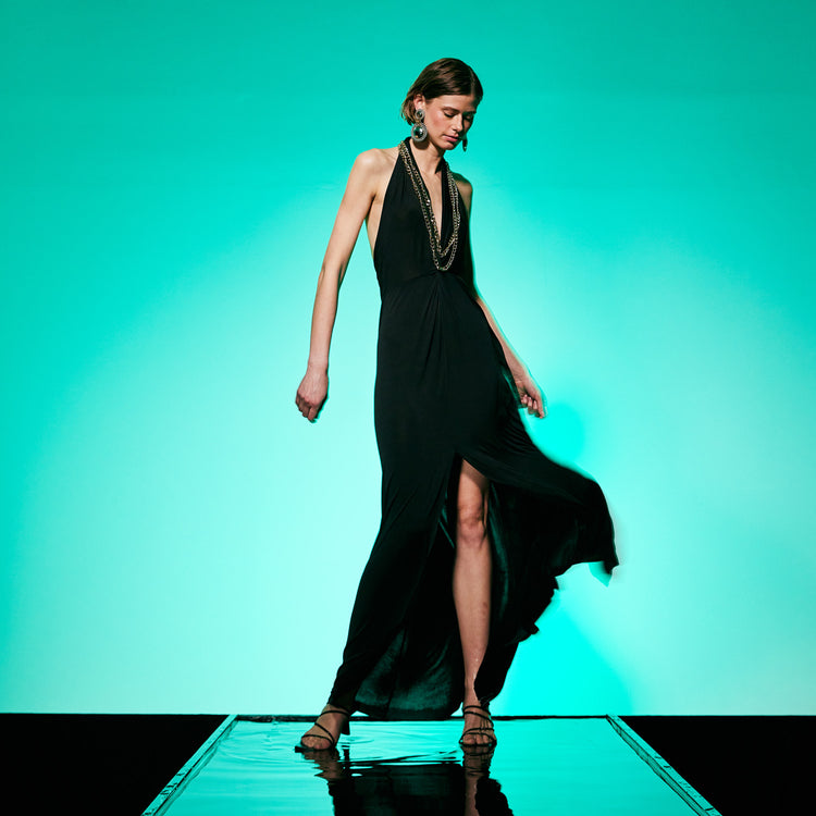 Golden Chain Party Maxi Dress in Black