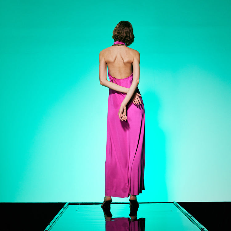 Golden Chain Party Maxi Dress in Pink