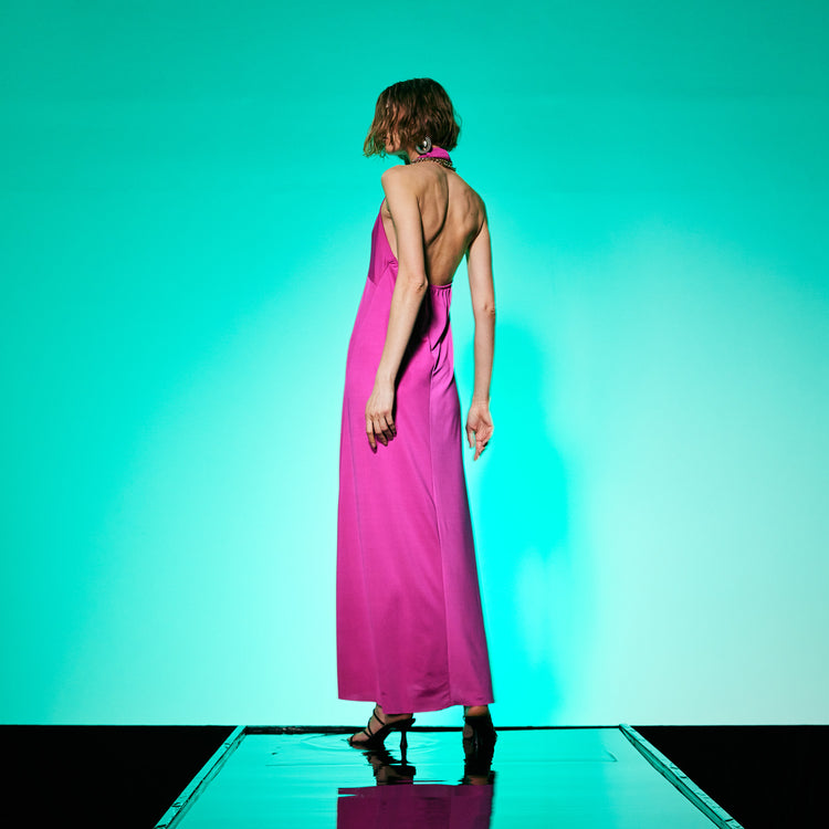 Golden Chain Party Maxi Dress in Pink