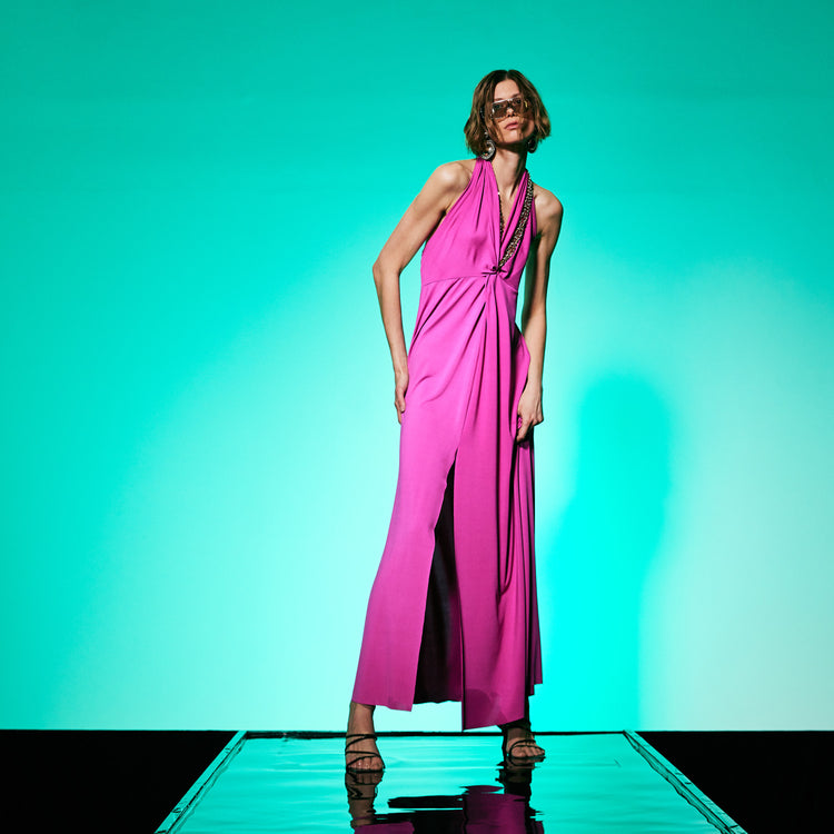 Golden Chain Party Maxi Dress in Pink