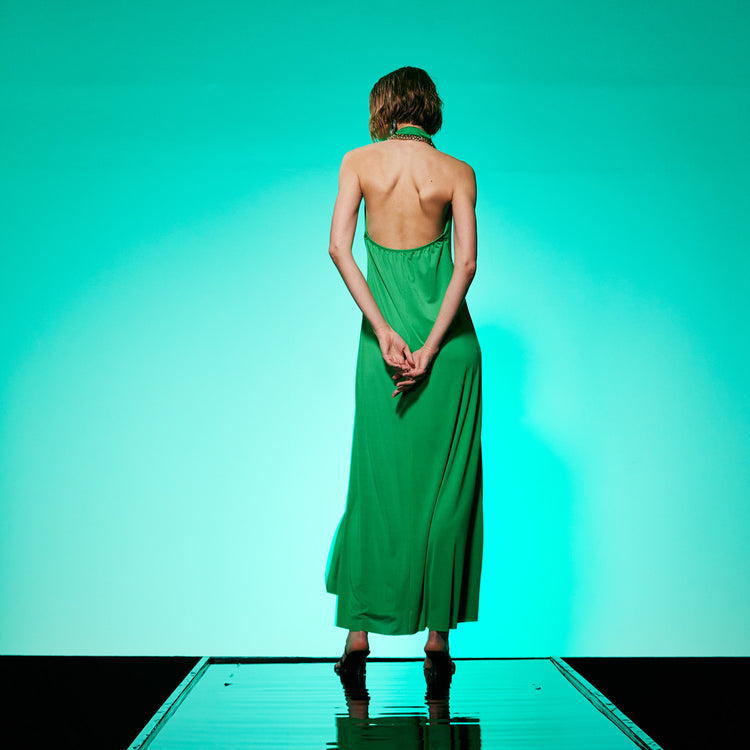 Golden Chain Party Maxi Dress in Green