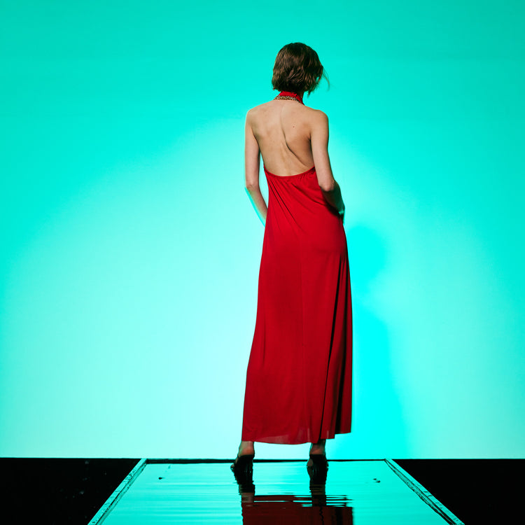 Golden Chain Party Maxi Dress in Red