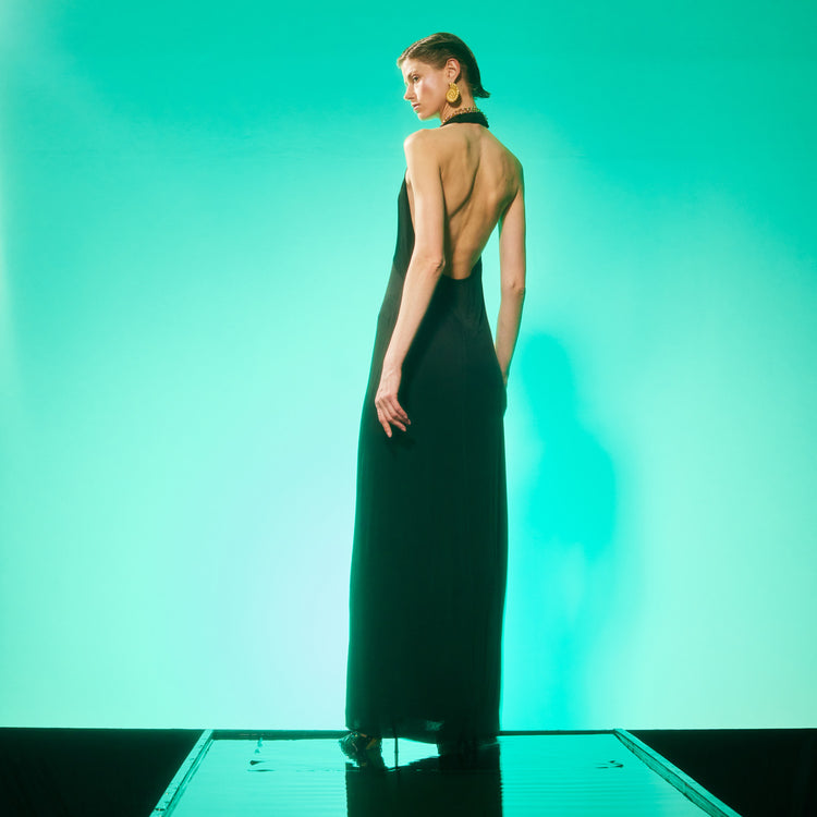 Golden Chain Party Maxi Dress in Black