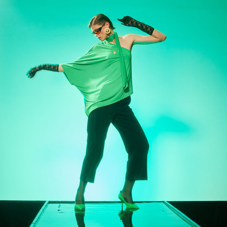 Beyonce One Shoulder Evening Top In Green