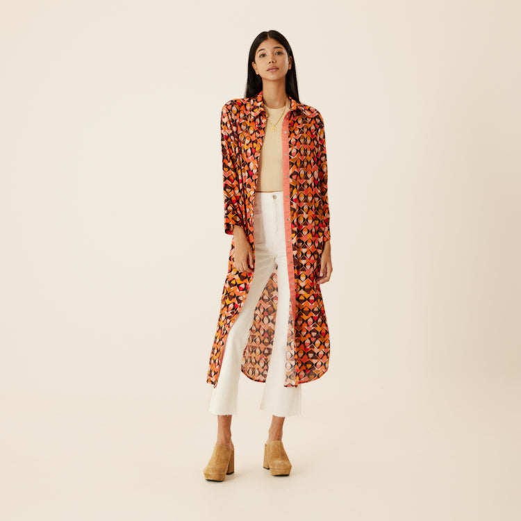 Maria Button Front Shirt Dress in Coral Red