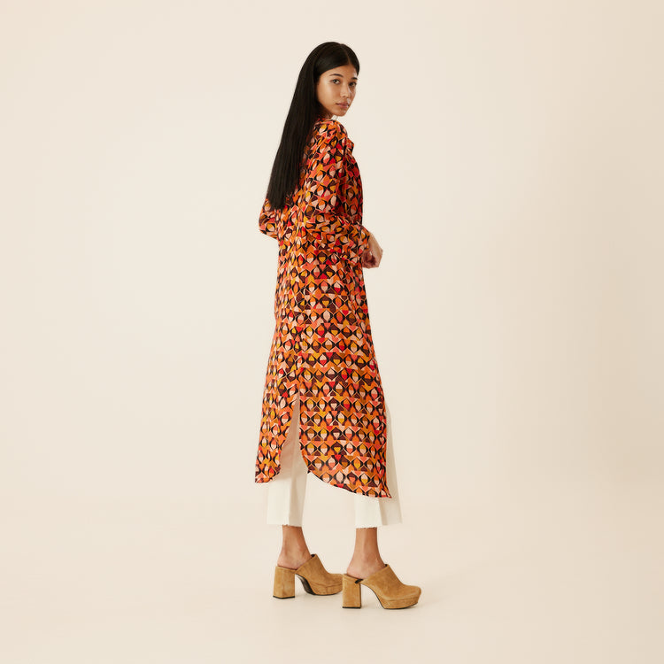 Maria Button Front Shirt Dress in Coral Red