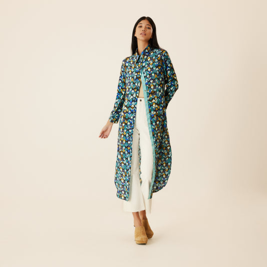 Maria Button Front Shirt Dress in Turquoise