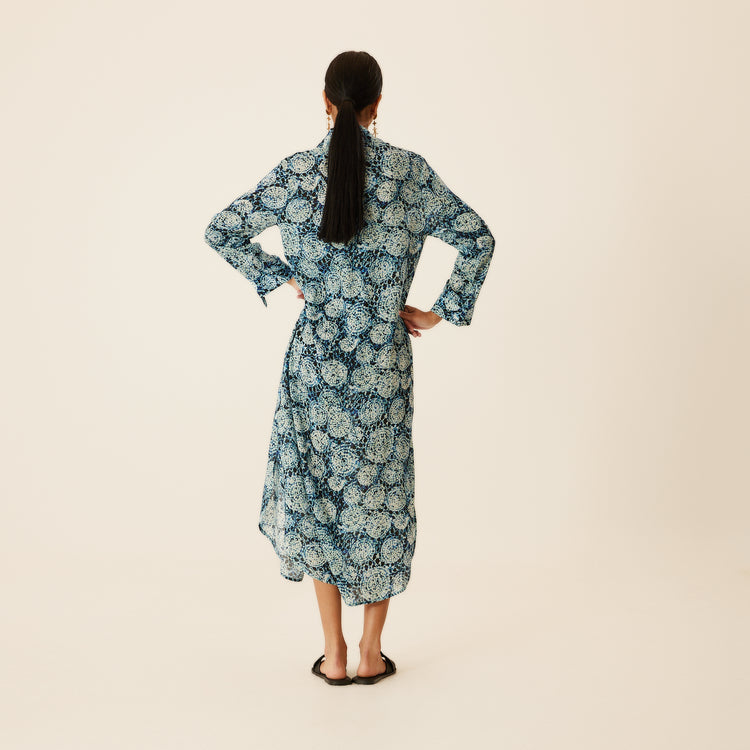 Azure Casual Shirt Dress With Evil Eye Charm in Blue