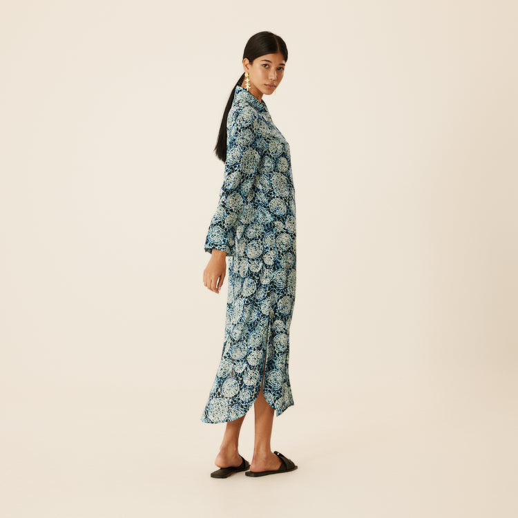 Azure Casual Shirt Dress With Evil Eye Charm in Blue