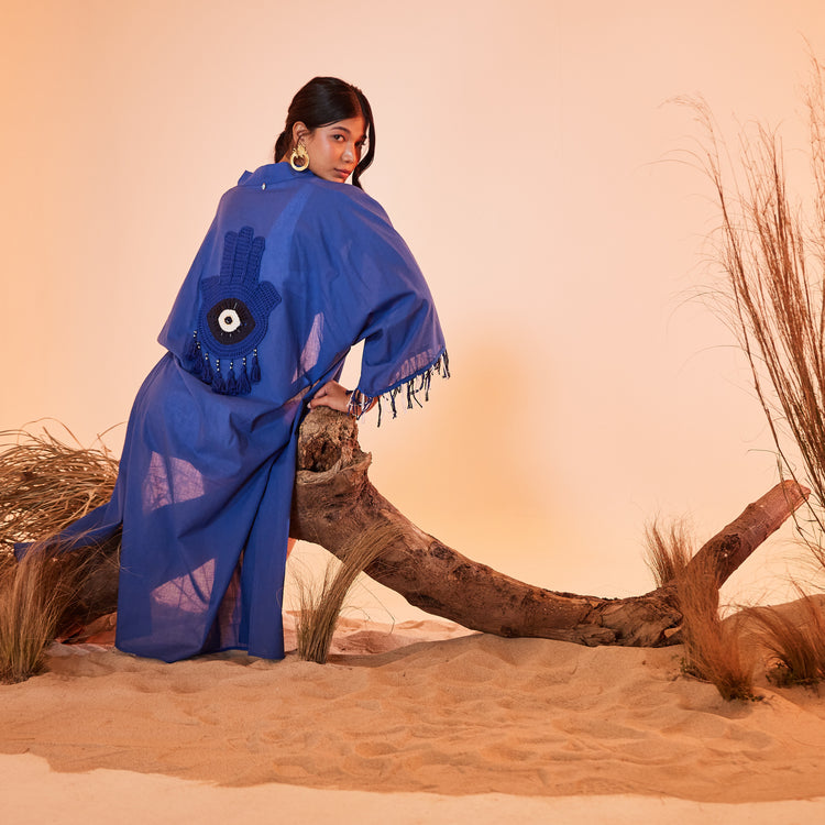 Hamsa Hand Organic Cotton Kaftan in Blue