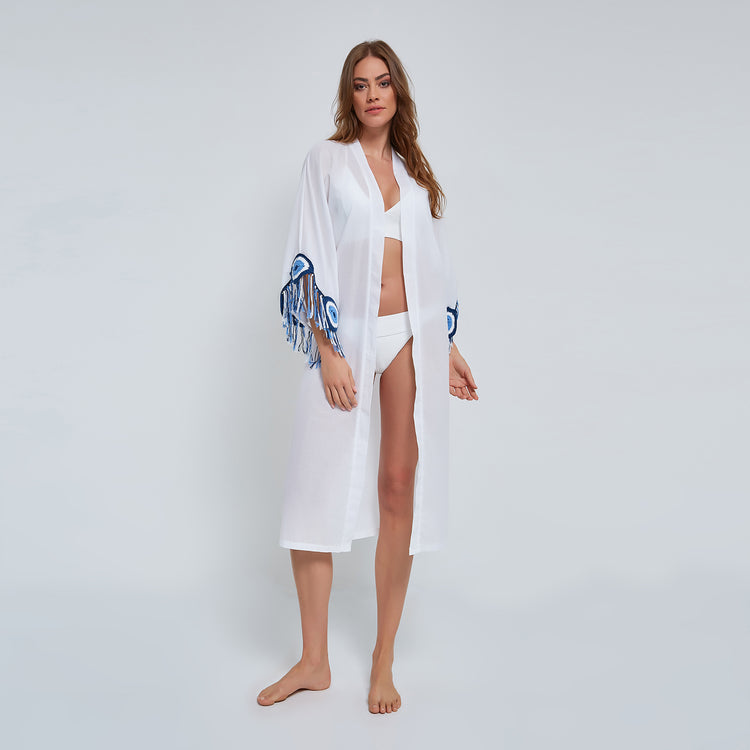 Evil Eye Kaftan in White
