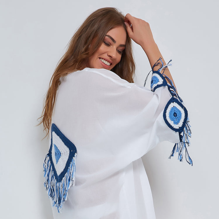 Evil Eye Kaftan in White