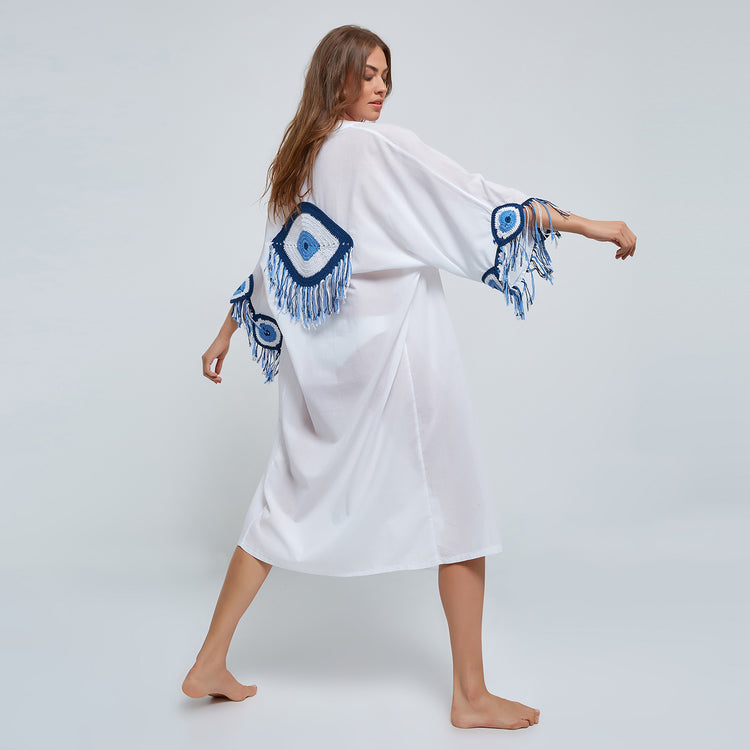 Evil Eye Kaftan in White