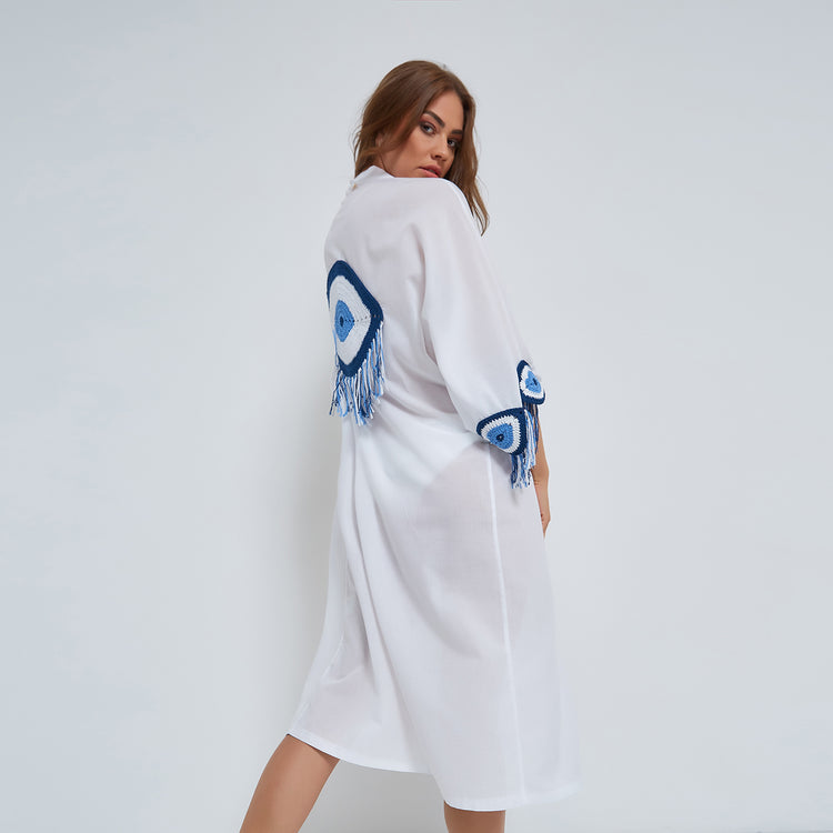 Evil Eye Kaftan in White