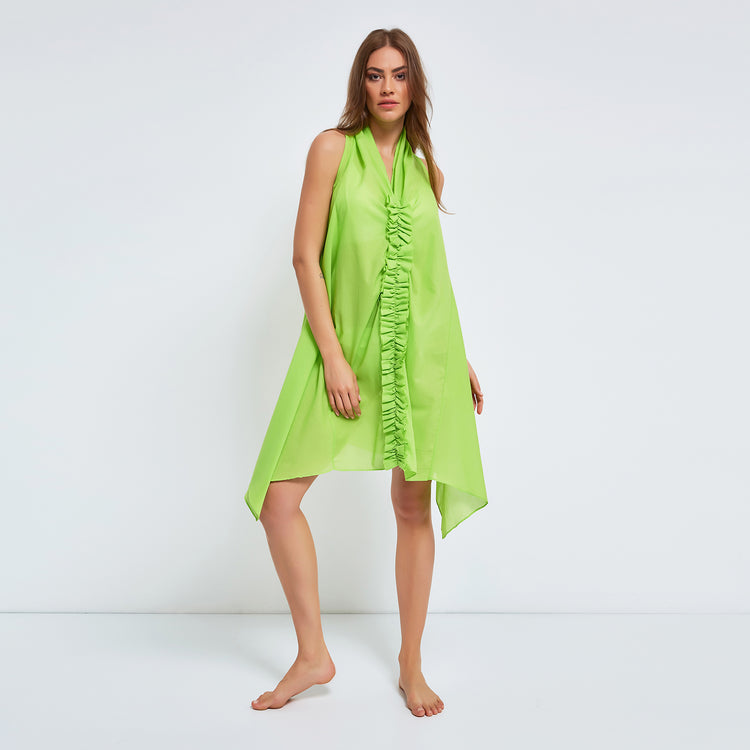 Cozy Organic Cotton Dress with Ruffles in Green
