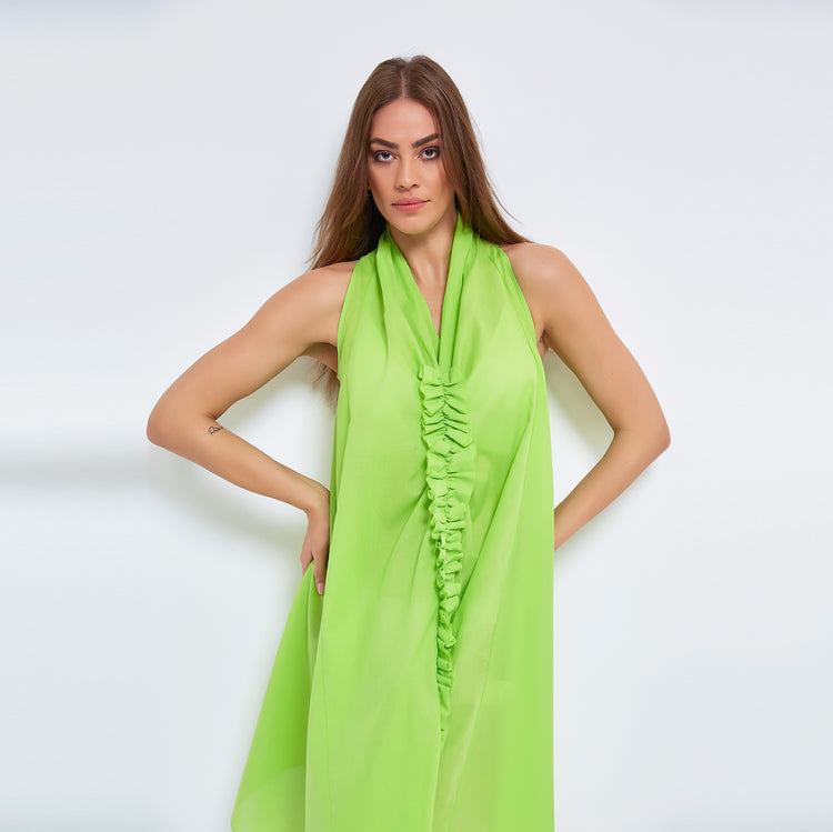Cozy Organic Cotton Dress with Ruffles in Green