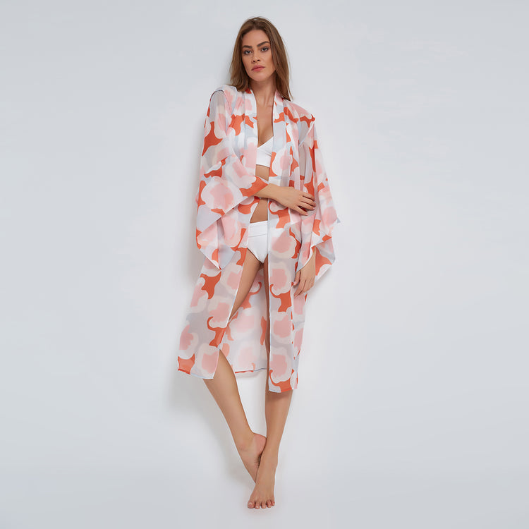 Coral Flowers Kimono