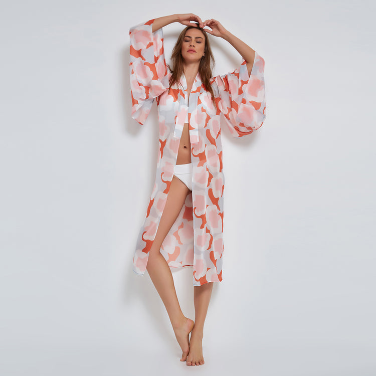 Coral Flowers Kimono