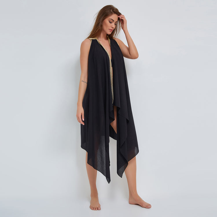 Black Wrap Tunic in Organic Cotton