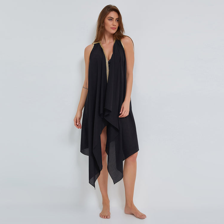 Black Wrap Tunic in Organic Cotton