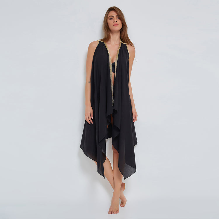 Black Wrap Tunic in Organic Cotton