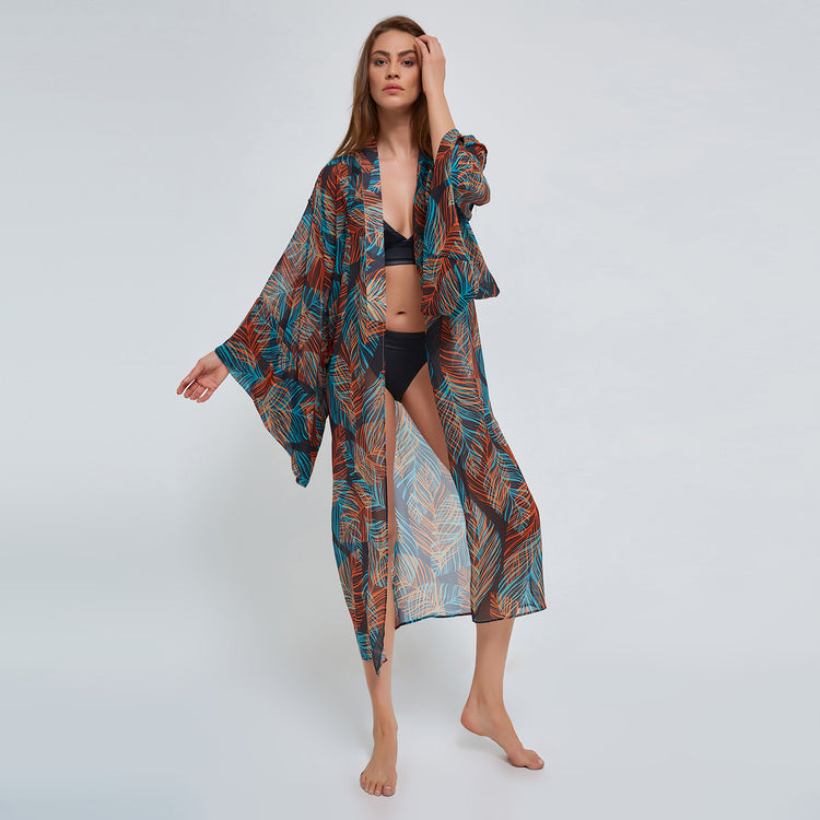 Leaf Kimono in Dark Multicolor