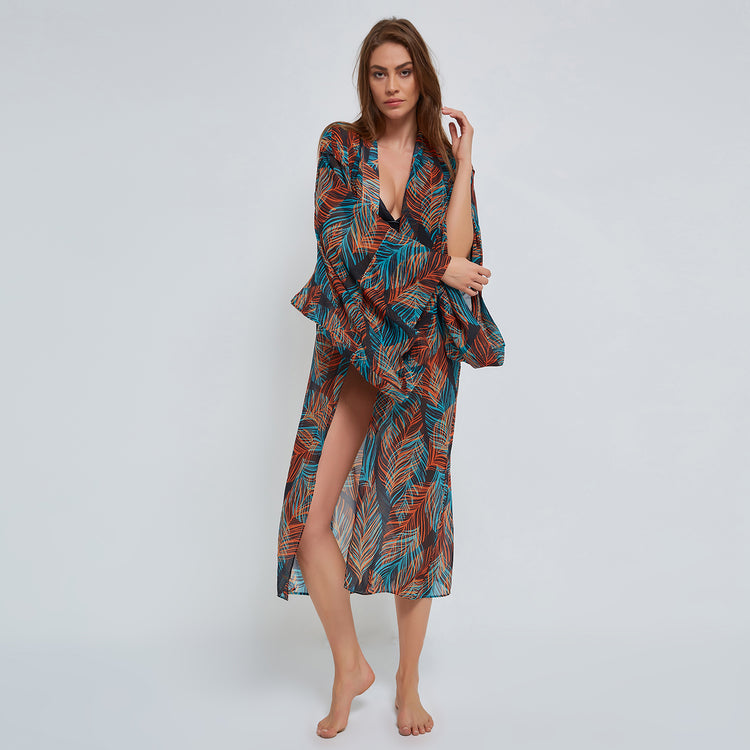 Leaf Kimono in Dark Multicolor