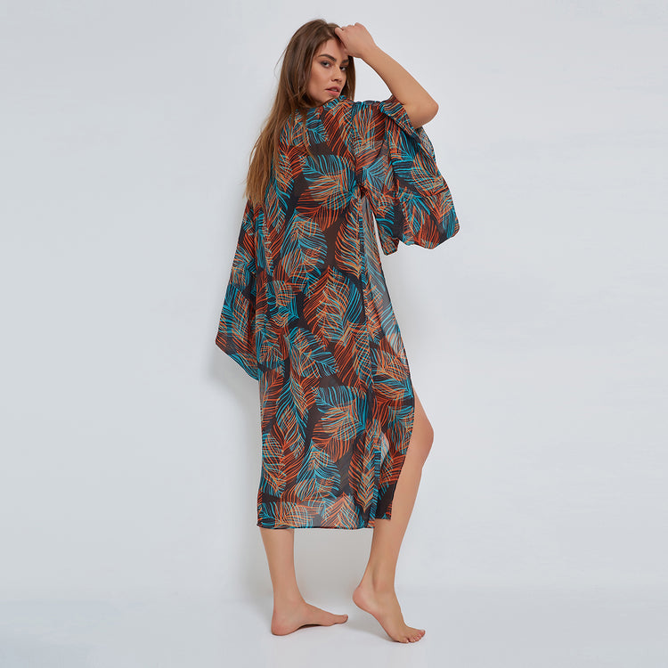 Leaf Kimono in Dark Multicolor