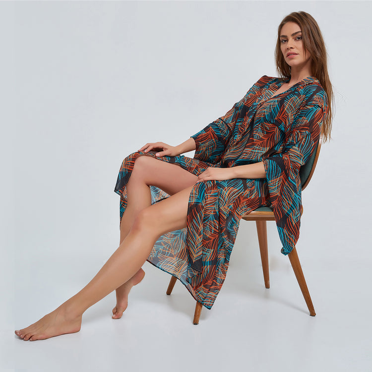 Leaf Kimono in Dark Multicolor