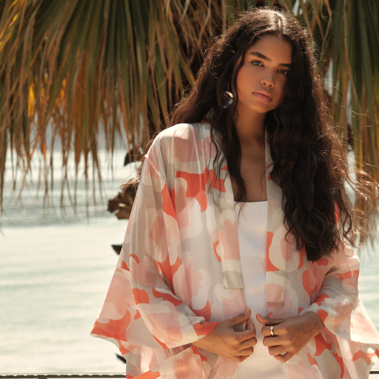 Coral Flowers Kimono