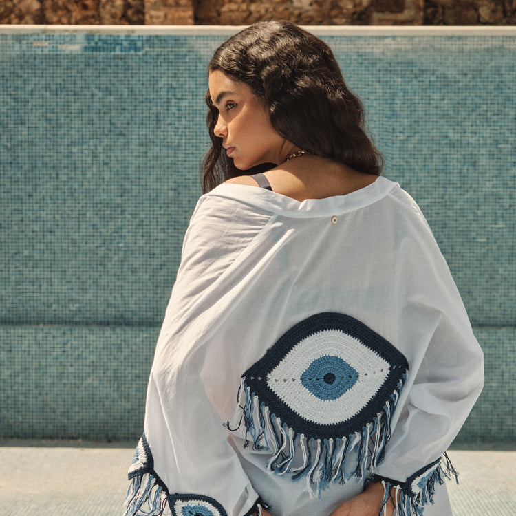 Evil Eye Kaftan in White