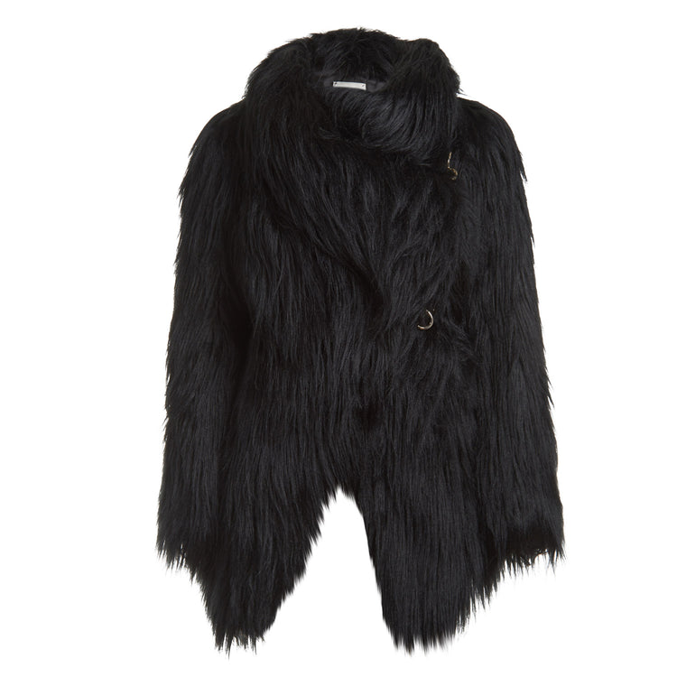 Sugar Vegan Faux Fur Coat in Black