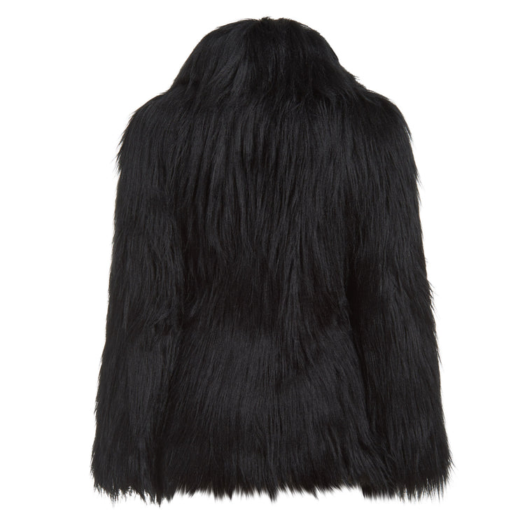 Sugar Vegan Faux Fur Coat in Black